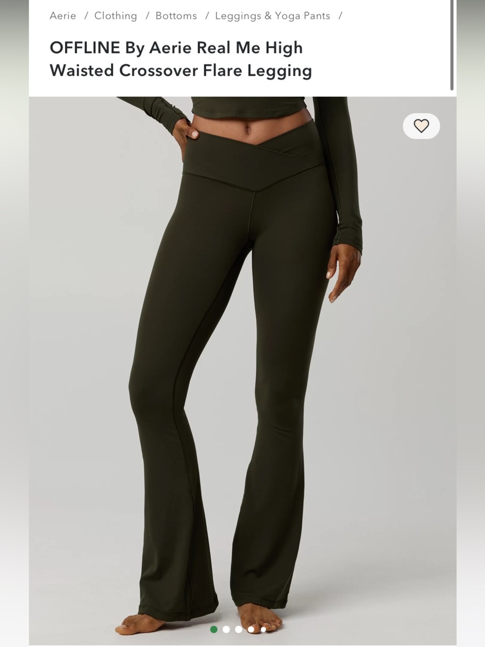 aerie High-Waisted Crossover Flare Leggings in Olive